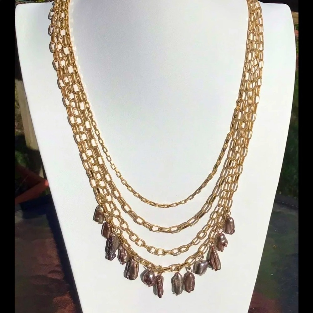 Vintage 4 strand goldtone abalone bead shell necklace